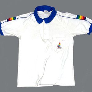 VTG 70s Hawaii Rainbow Stripe Polo Shirt Thin